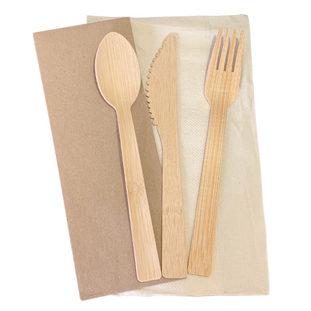 Bamboo Cutlery set w/ napkin - 100 sets